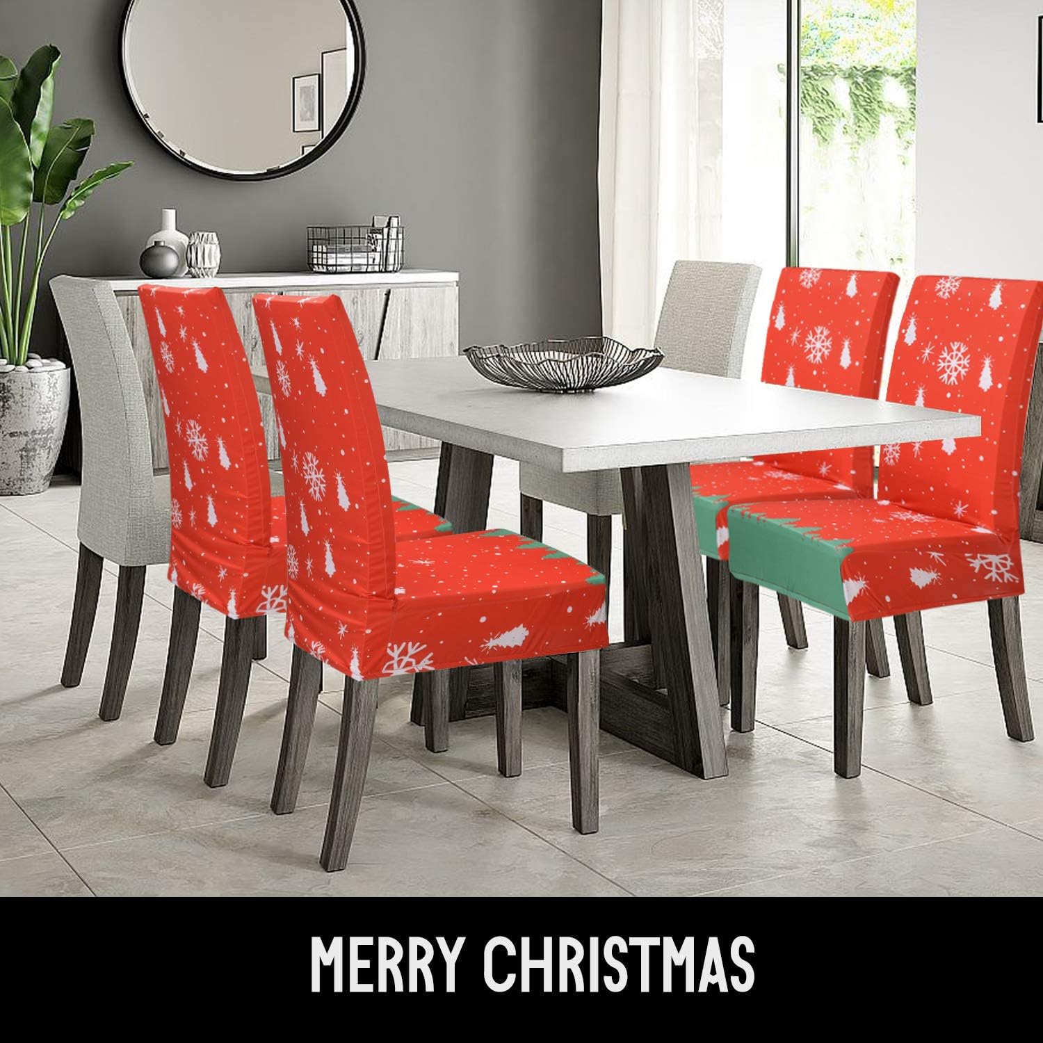 Beeager Christmas Chair Covers Decoration - 4 Pack Classic Stretch Removable Washable Christmas Chair Protector Slipcovers for Home, Kitchen, Dining Room Decor: Home & Kitchen