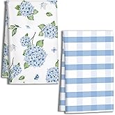 Tegeme 2 Pcs Spring Kitchen Towels, Floral Dish Towels, Decorative Tea Washcloth, Hand Drying Washcloth for Home Kitchen Bathroom Decor Spring Party Supply Housewarming Gift 16x24 Inch(Blue Hydrangea)