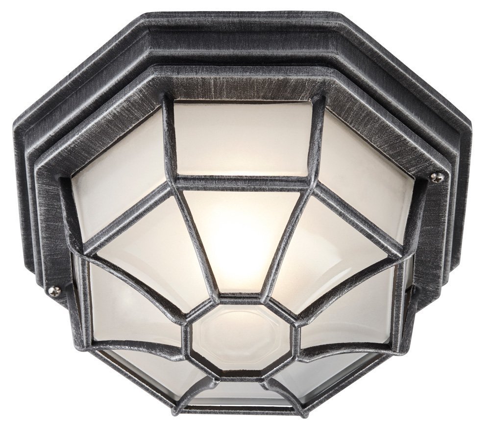 Traditional Hexagonal Black/Silver Flush Ceiling Porch Light by Happy Homewares