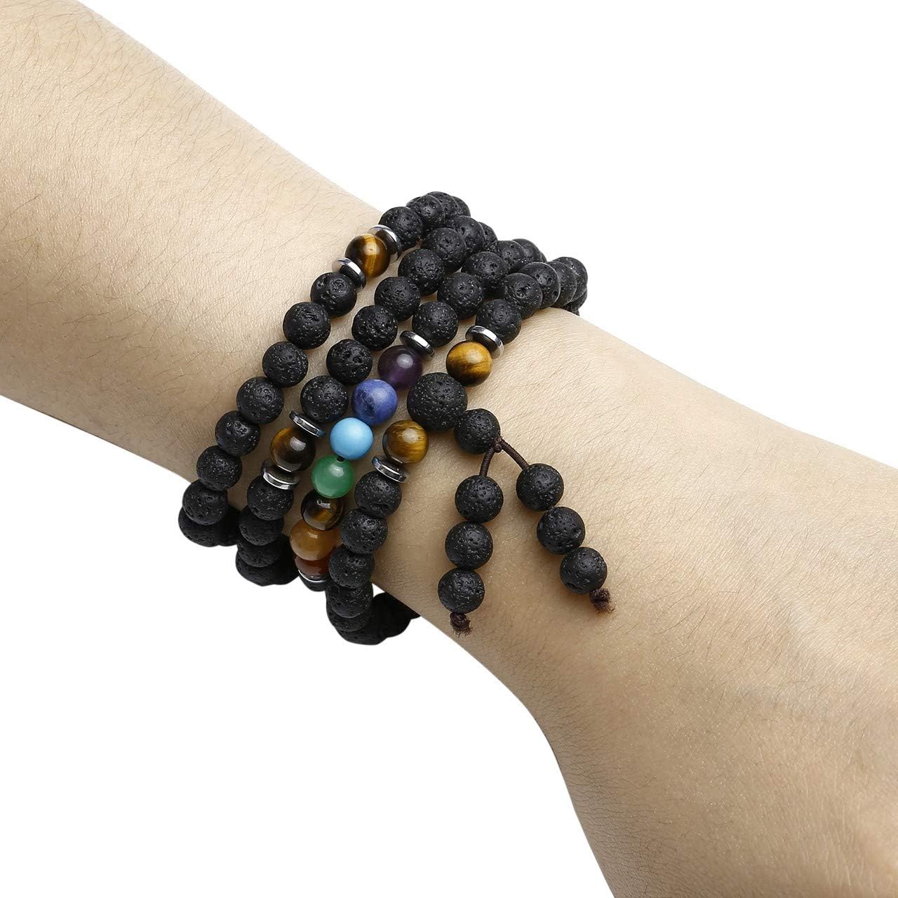 JOVIVI 108 Mala Prayer Beads Meditation Bracelet 7 Chakra Crystal Healing Lava Rock Stone Essential Oil Aromatherapy Diffuser Necklace Men Women Reiki Jewellery - Image 5