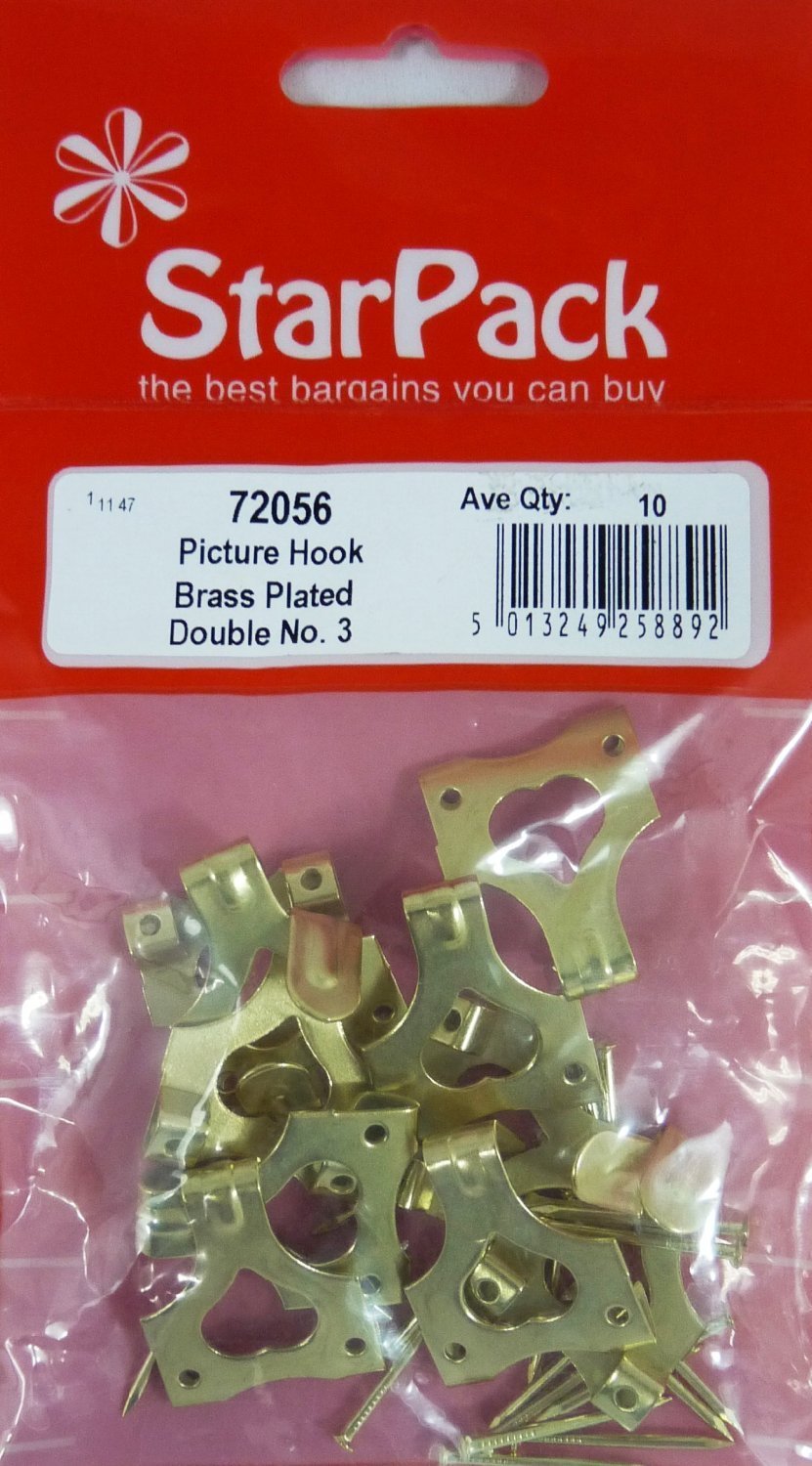 Star Pack Set of 7 Brass Plated Double Picture Hooks with Nails