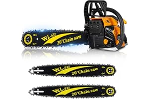 WTHW 63CC Gas Powered Chainsaw 20 Inch, 2-Cycle Engine with 2 Chains & Bars, Heavy Duty Gas Chain Saw for Tree Felling, Logging, and Firewood Cutting (WTH985)