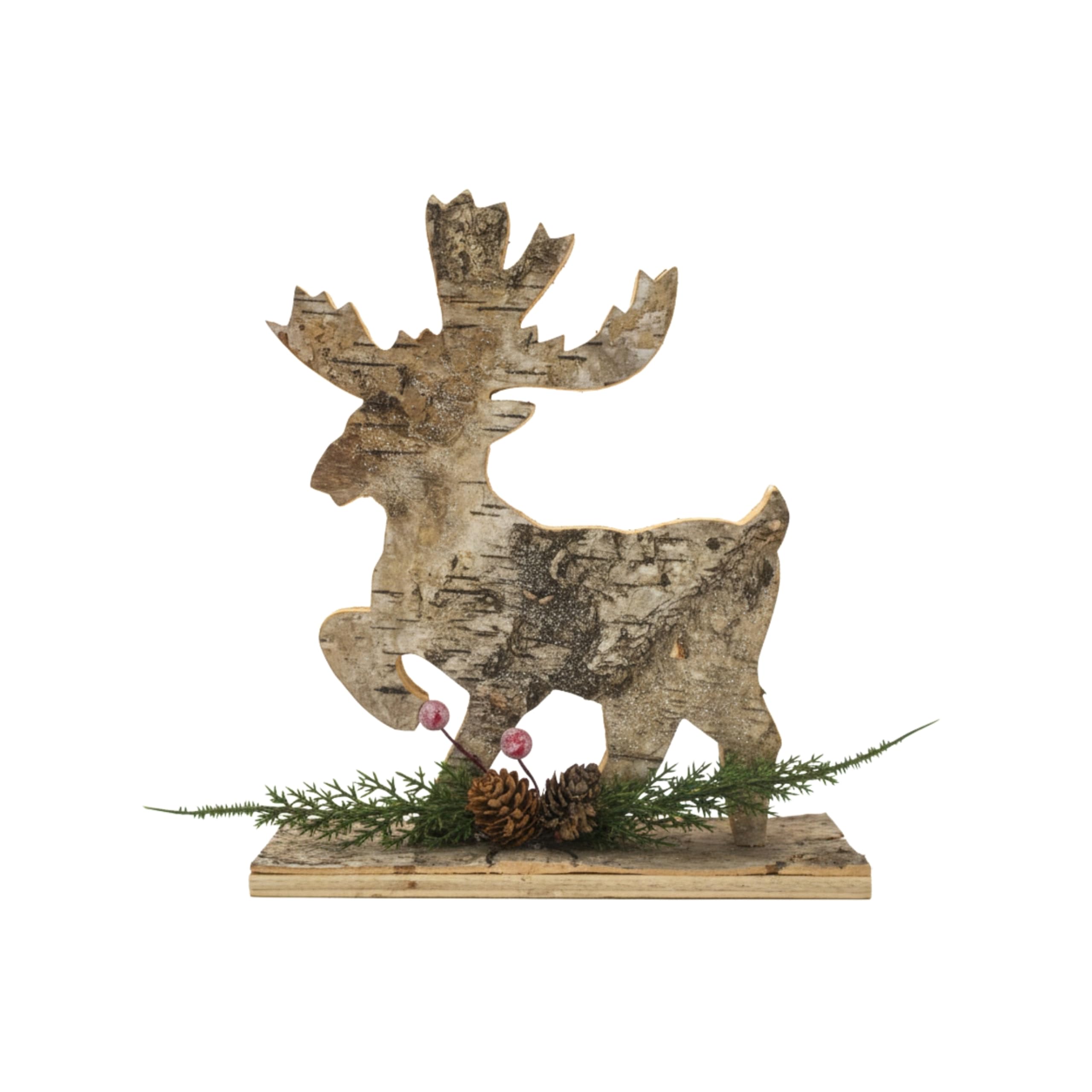 20cm Reindeer Shape Birch Bark Wooden Christmas Tree Free Standing for Tabletops, Mantelpieces or Windowsills Xmas Home Decorations
