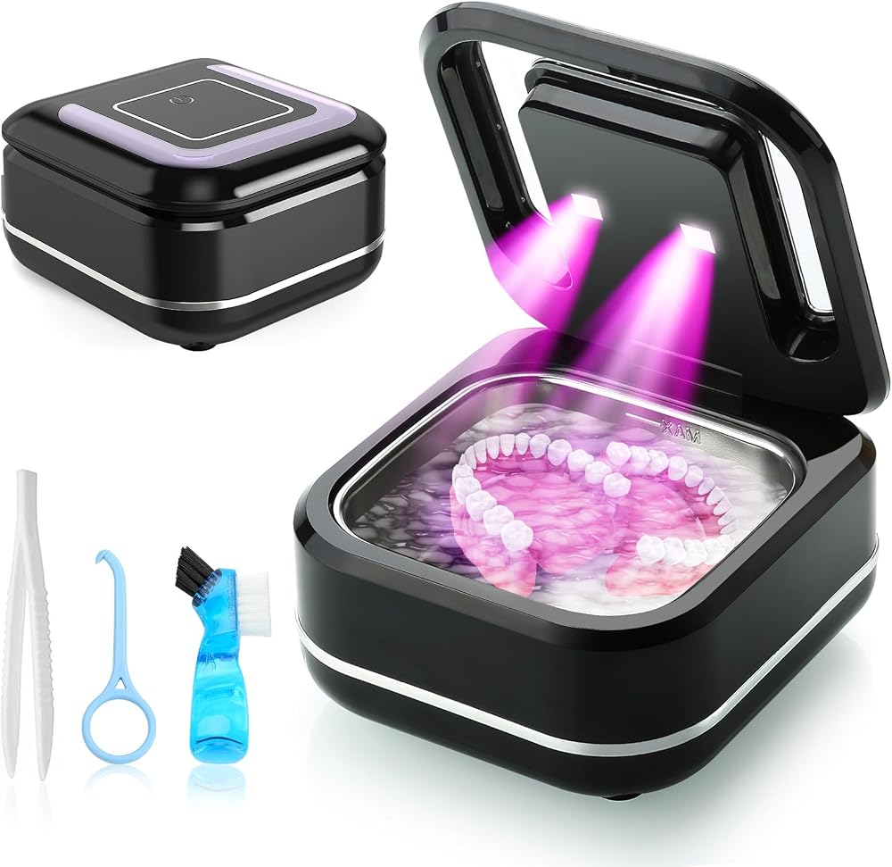 TMEOIIPY Ultrasonic Retainer Cleaner 42kHz 180ml Portable Jewellery & Denture