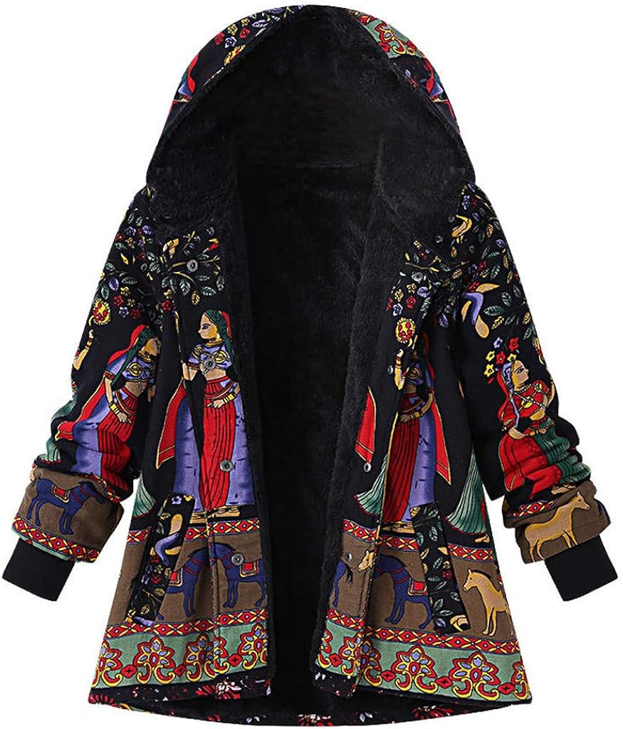 SGYH Womens Rustic Style Print Cotton Linen Oversized Velvet Button