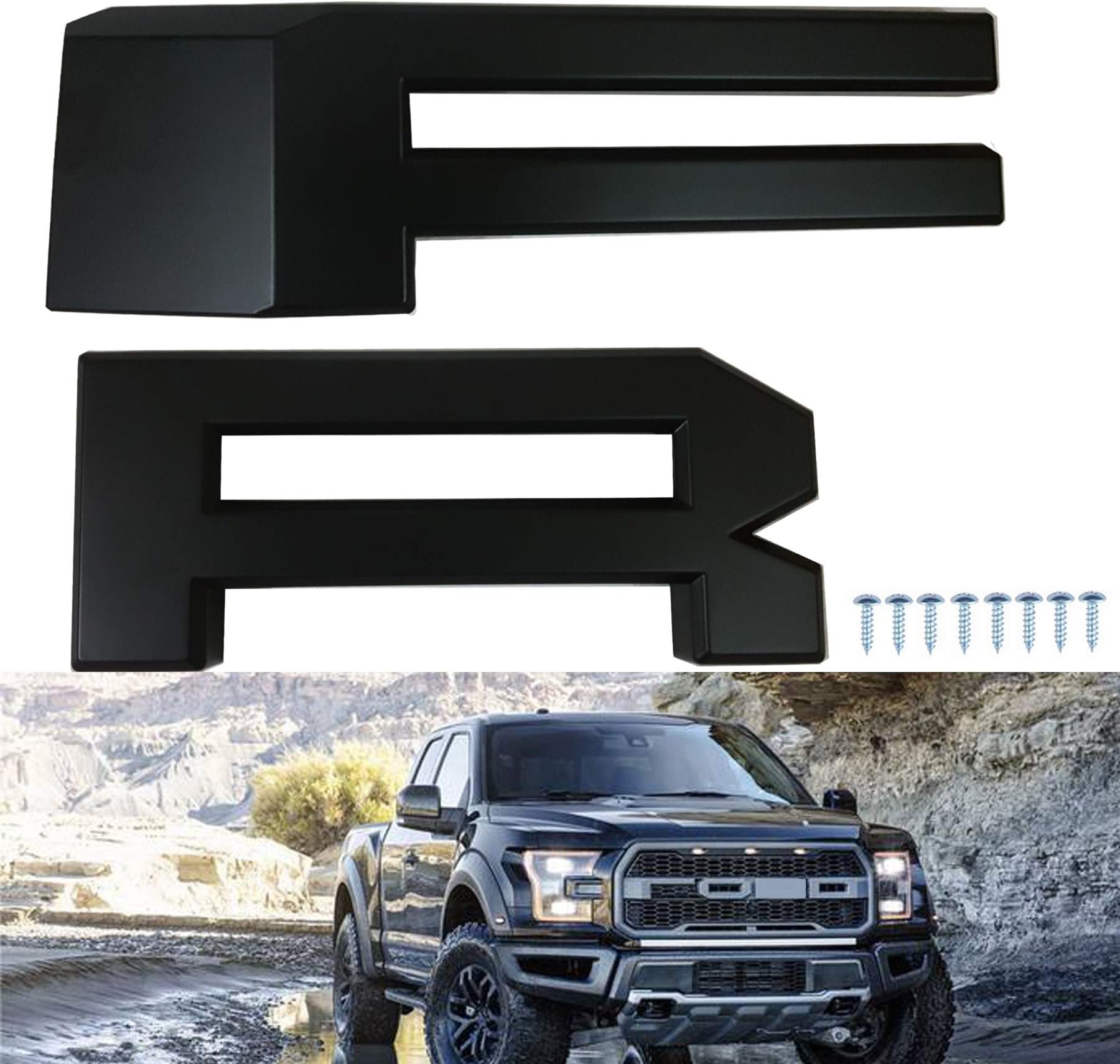 YoYuan Front Grilles letters F R For Ford Barricade Raptor F150 2015 2016 2017 2018 Topfire Fury Grid Gladiator Vador (Black)