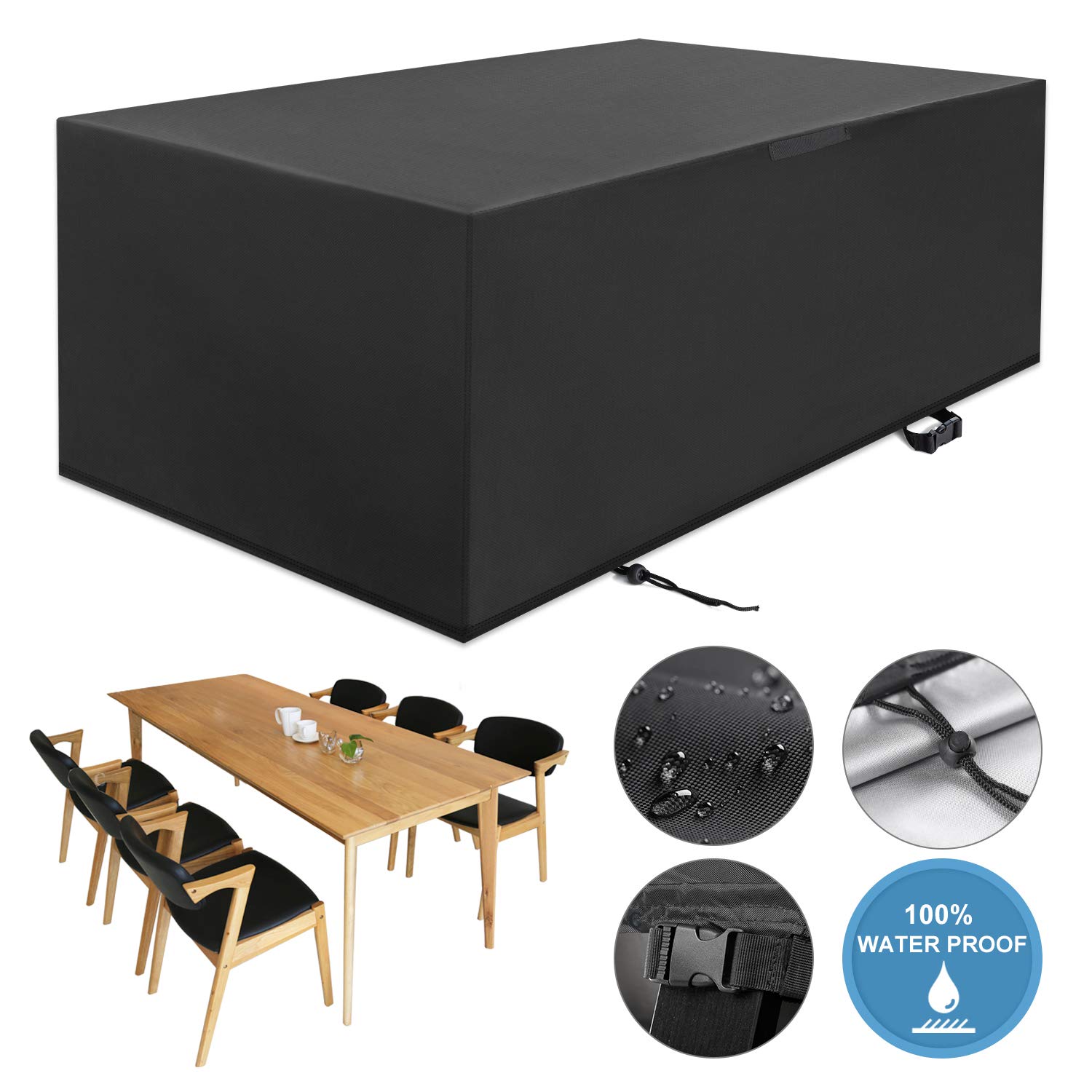 Femor Garden Furniture Cover 210d Oxford Fabric Waterproof Protective Cover For Outdoor Patio Table And Chairs Anti Uv Garden Table Covers 200 X 160 X 70 Cm Black Buy Online In Bahrain