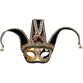 KIPETTO Mardi Gras Mask Feathers Venetian Jester Mask Masquerade Vintage Half Face Masks for Mardi Gras Halloween Cosplay