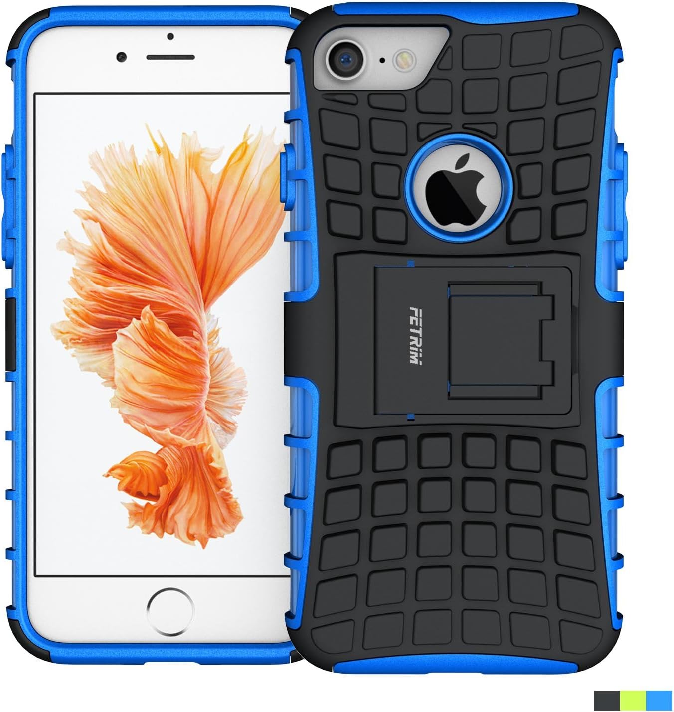 iPhone 7 Case,Fetrim Rugged Dual Layer Shockproof TPU Case Protective Cover for Apple iPhone 7/8 with Built-in Kickstand (Blue)