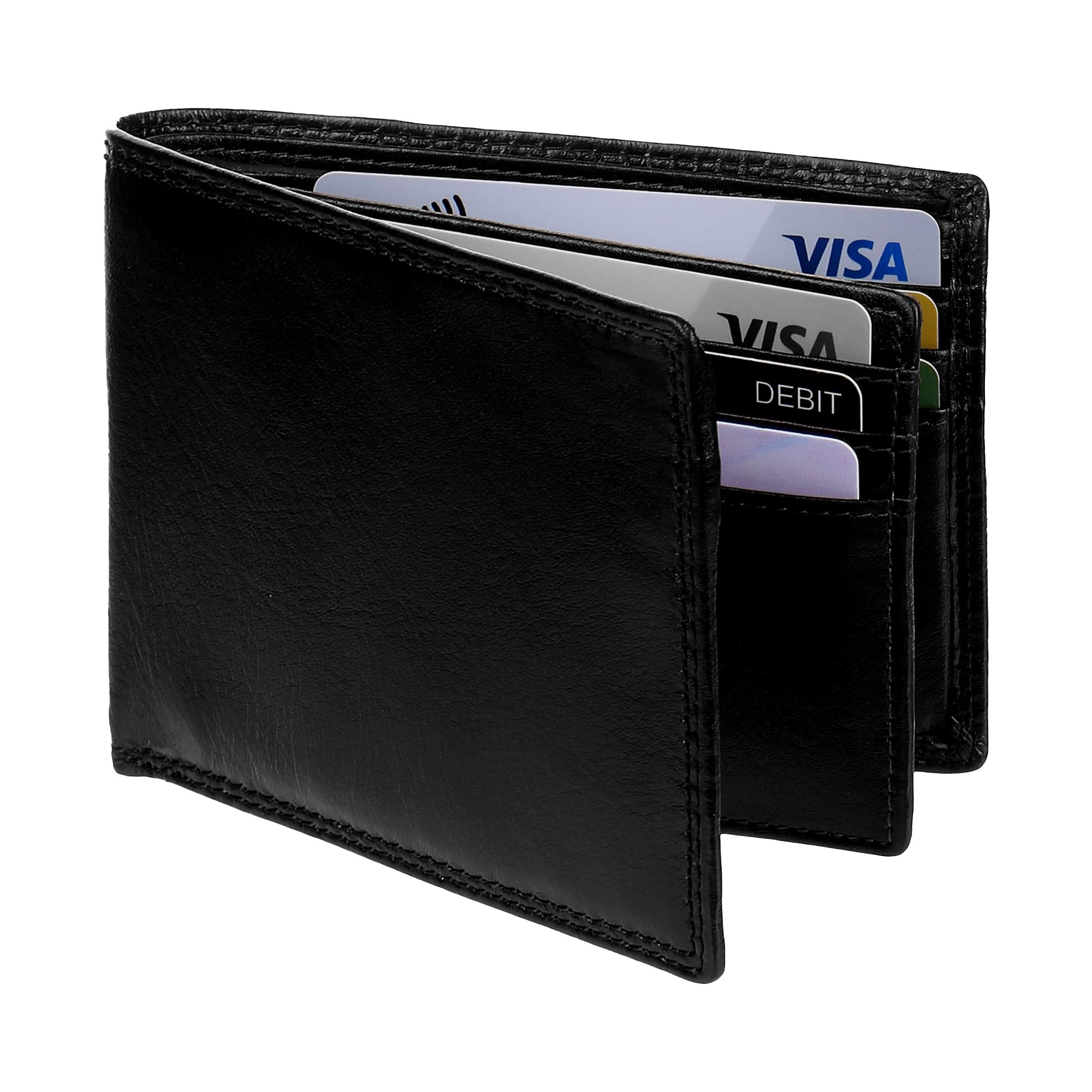 TOPSUM LONDON Genuine Leather RFID Blocking Bifold Wallet for Men – Luxury Designer Cardholder with Zip Coin Pocket, 9 Card Slots, ID Window, Gift Box (Art #4015) (Black) — image 1