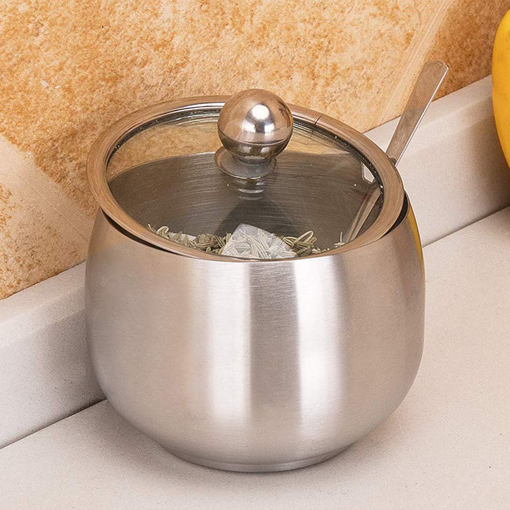 Zuccheriera In Vetro 123Arts Con Coperchio E Cucchiaio - Capacit&agrave; 330 Ml, Vetro Borosilicato
