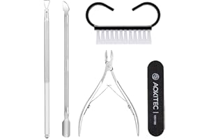 Aokitec Cuticle Trimmer with Cuticle Pusher, 5PCS Professional Stainless Steel Pedicure Manicure Tools Kit with Triangle Nail Polish Scrapper Cuticle Nipper Nail Dust Brush for Fingernails & Toenails