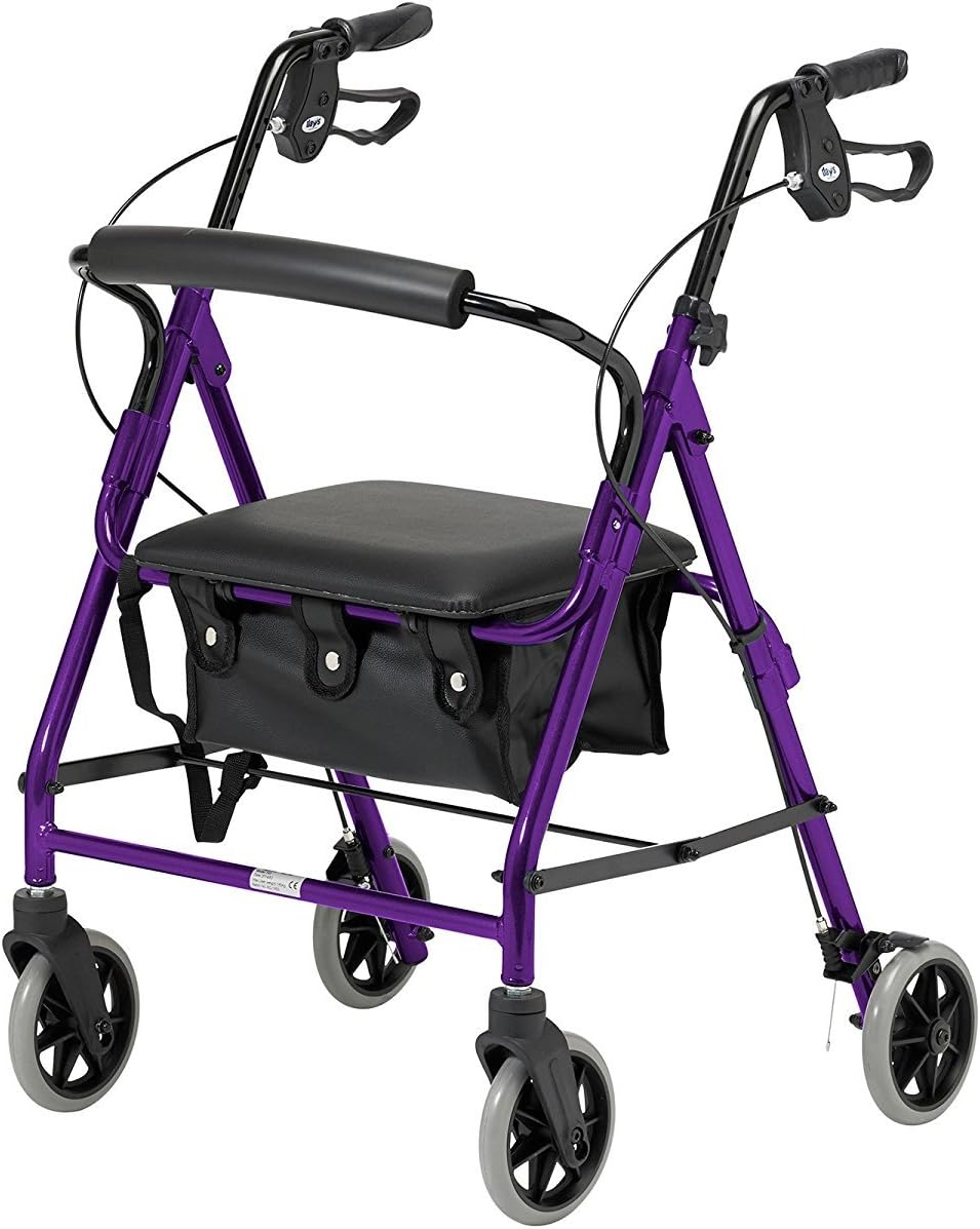 Days Lightweight Folding Four Wheel Rollator Walker with Padded Seat