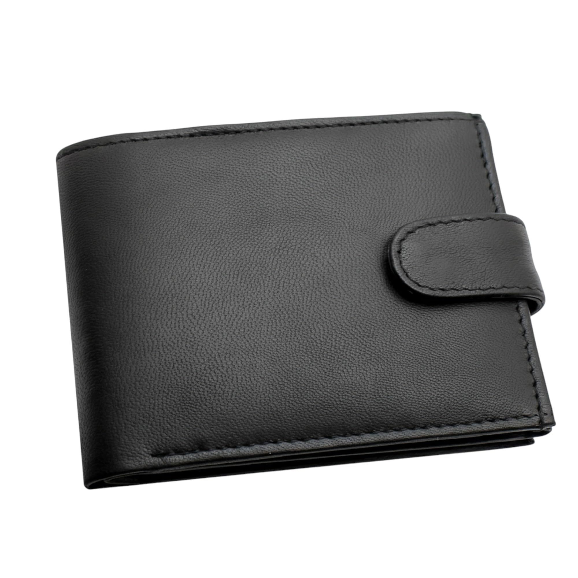RAS Mens RFID Blocking Genuine Leather Trifold Wallet for Coins Cash and Id 94 Black