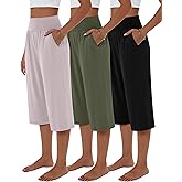 Neer 3 Pack Women Capri Pants, Wide Leg High Waist Crop Lounge Sweatpants Summer Casual Workout Pants with Pocket