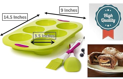 Maxi Nature Silicone Cupcake Pan with Baking Brush Spatula Non