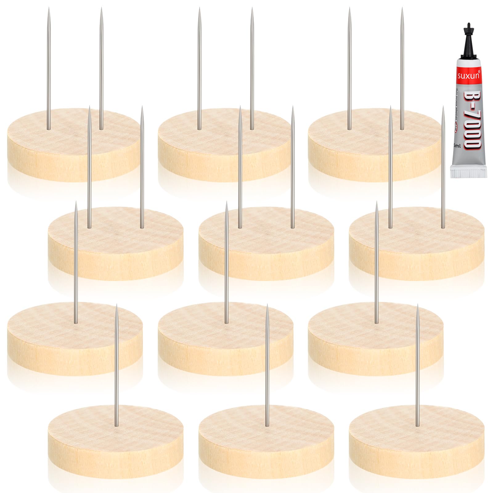 Photo 1 of Threehoney 12 Pcs Crochet Doll Stand Wooden Knitted Doll Stand with Double Single Steel Needle Glue Wood Crochet Display Holder Base for Action Figures Showcase Support Bracket Displaying