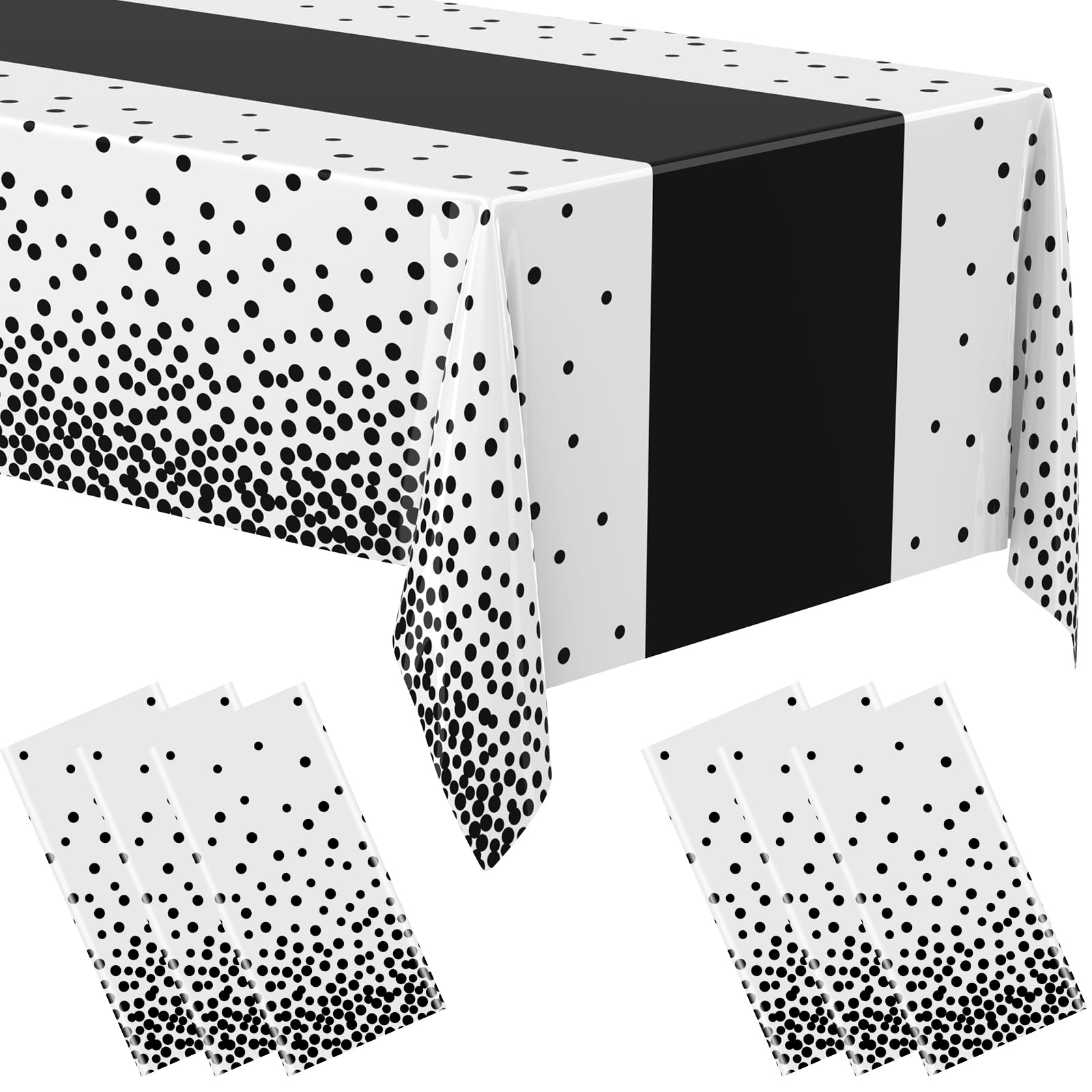 Photo 1 of Oudain 3 Pcs White and Black Tablecloth for Parties Plastic Dot Tablecloths Printed Table Runner Waterproof Disposable Rectangle Table Cover for Birthday Wedding Graduation Party, 54" x 108"