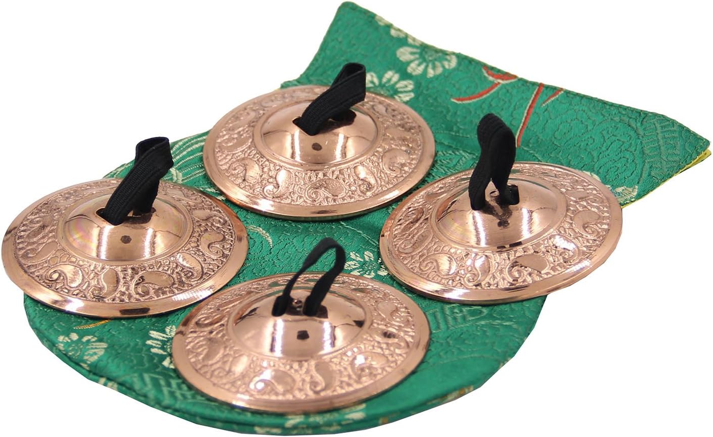 DharmaObjects 2 Pairs Pro Brass Fingers Cymbal Zills Belly Dancing Free Silk Pouch (Copper)
