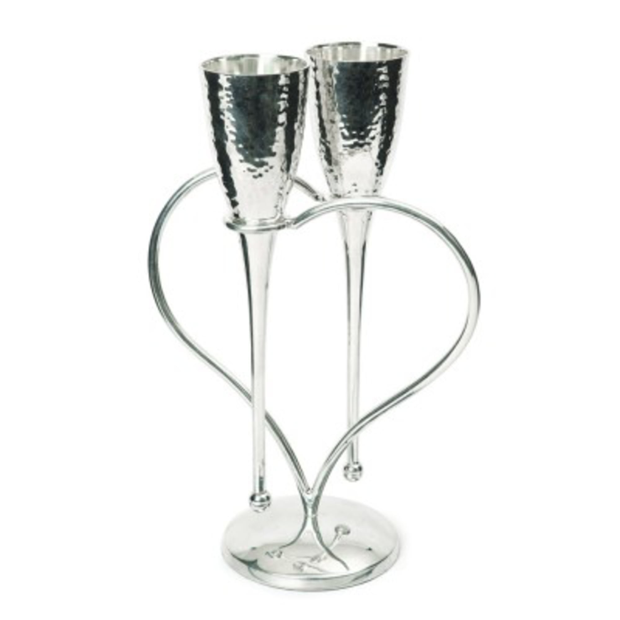 Culinary Concepts Entwined Heart Lovers' Champagne Flutes Glasses & Stand Silver Plated