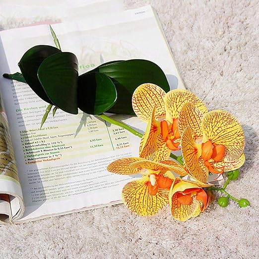 ShAwng Orquídea de Mariposa de látex con Hojas Flores Artificiales