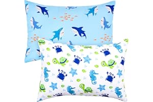 UOMNY Toddler Pillowcases for Girls 13X18 12x16 14x19 Turtles and Sharks Baby Pillow Case 2 Pack Small Pillow Covers for Travel Pillow Blue White