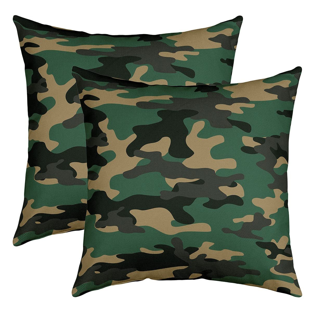 Loussiesd Camouflage Throw Pillow Covers 20"x20" Set of 2 Soft Camo Print Cushion Covers for for Sofa Military Style Green Black Yellow Decorative Pillowcases Outdoor Pillows Covers — image 1