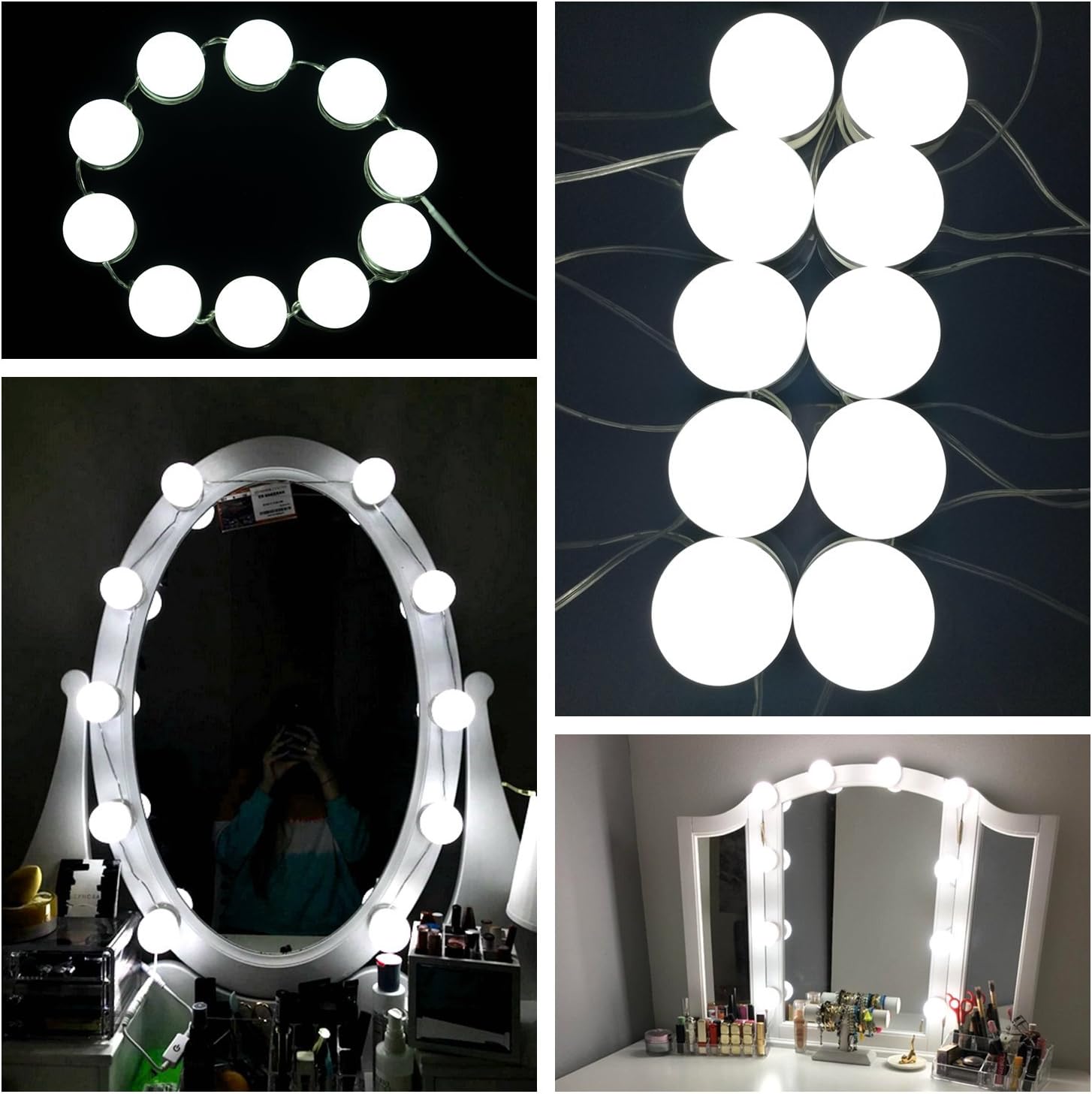 Makeup Mirror Lights,15W Hollywood Style LED Vanity Mirror Lights 10 LED Bulbs Kit for Makeup Dressing Table, with Dimmer and Power, Mirror Not Included