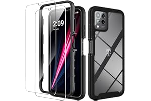 ykooe Bumper Case for T-Mobile REVVL 6 Pro 5G, REVVL 6X Pro 5G with 2 Tempered Glass Screen Protector, Black