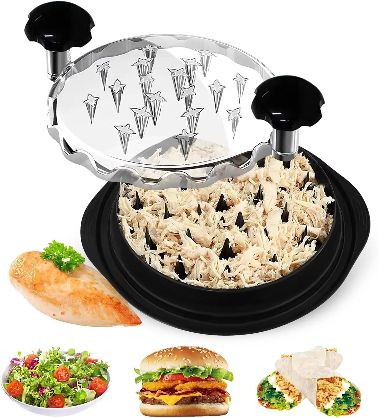 Photo 1 of Azee Chicken Shredder 8'' Inches, Chicken Breast Shredder Tool, Cooked Meat Shredder With Clear Lid, Ergonomic Design, Anti-slip, Easy To Clean, Chicken Shredder Tool Twist, Chicken Grinder (Black)