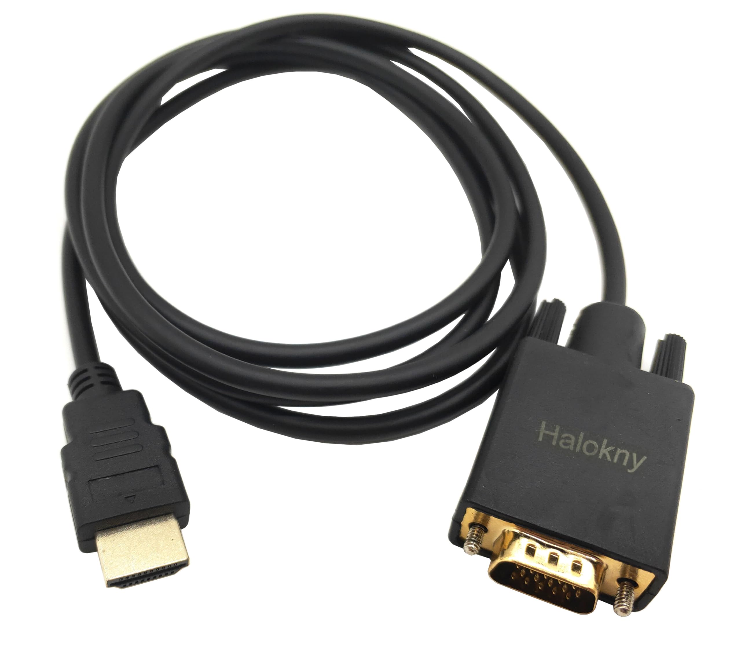 Halokny HDMI to VGA Adapter Cable, 6Ft/1.8m Gold-Plated 1080P HDMI Male to VGA 15 Pin Male Active Video Converter Cord Support PC, DVD Player, Laptop, Monitors, Projector