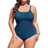 Wiepux Plus Size Bathing Suit for Women Tummy Control One Piece Swimsuit Push Up Modest Swim Suits Adjustable Straps L-4XL