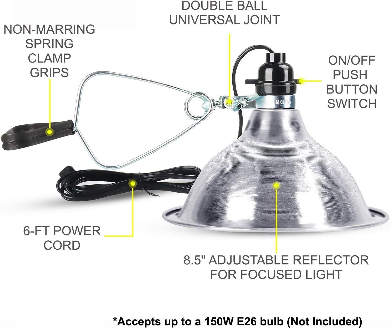 Simple Deluxe HIWKLTCLAMPLIGHTMX2 2-Pack Clamp Lamp Light with 8.5 Inch Aluminum Reflector up to 150 Watt E26 Socket (no Bulb Included) 6 Feet 18/2 SPT-2 Cord, Silver : Garden & Outdoor