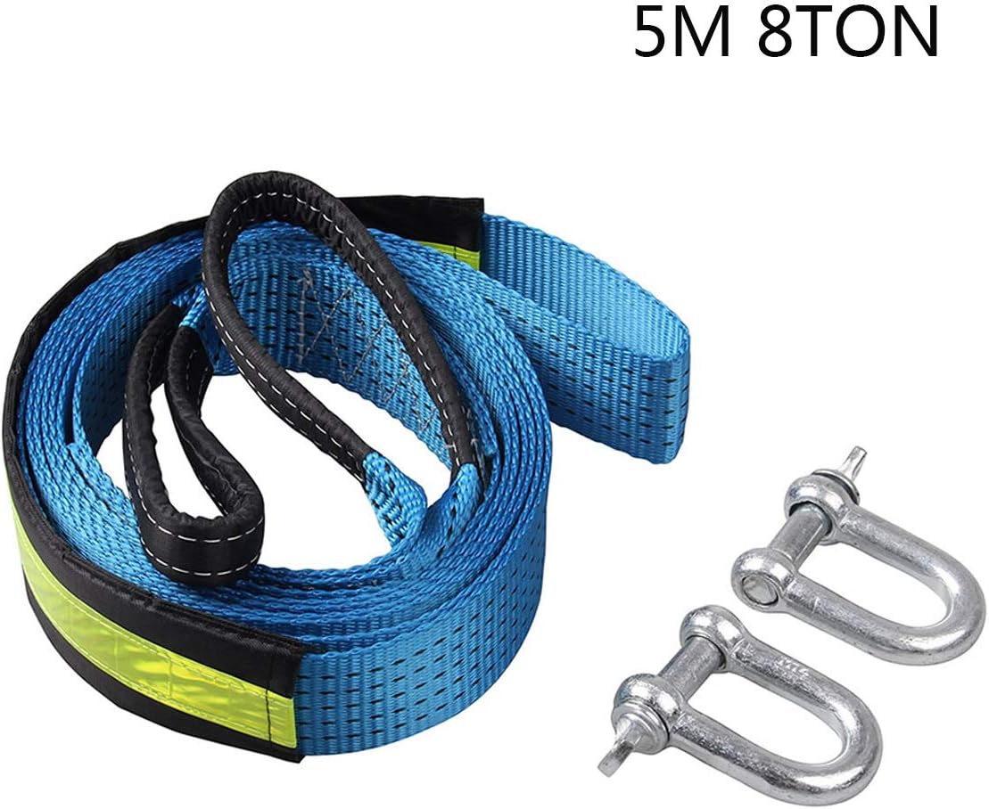 Tow Rope, 8tons 5M Car Heavy Duty Tow Straps High Strength Towing Strap,for Off-Road Recovery,With 2 Shackles/1 Carry Bag