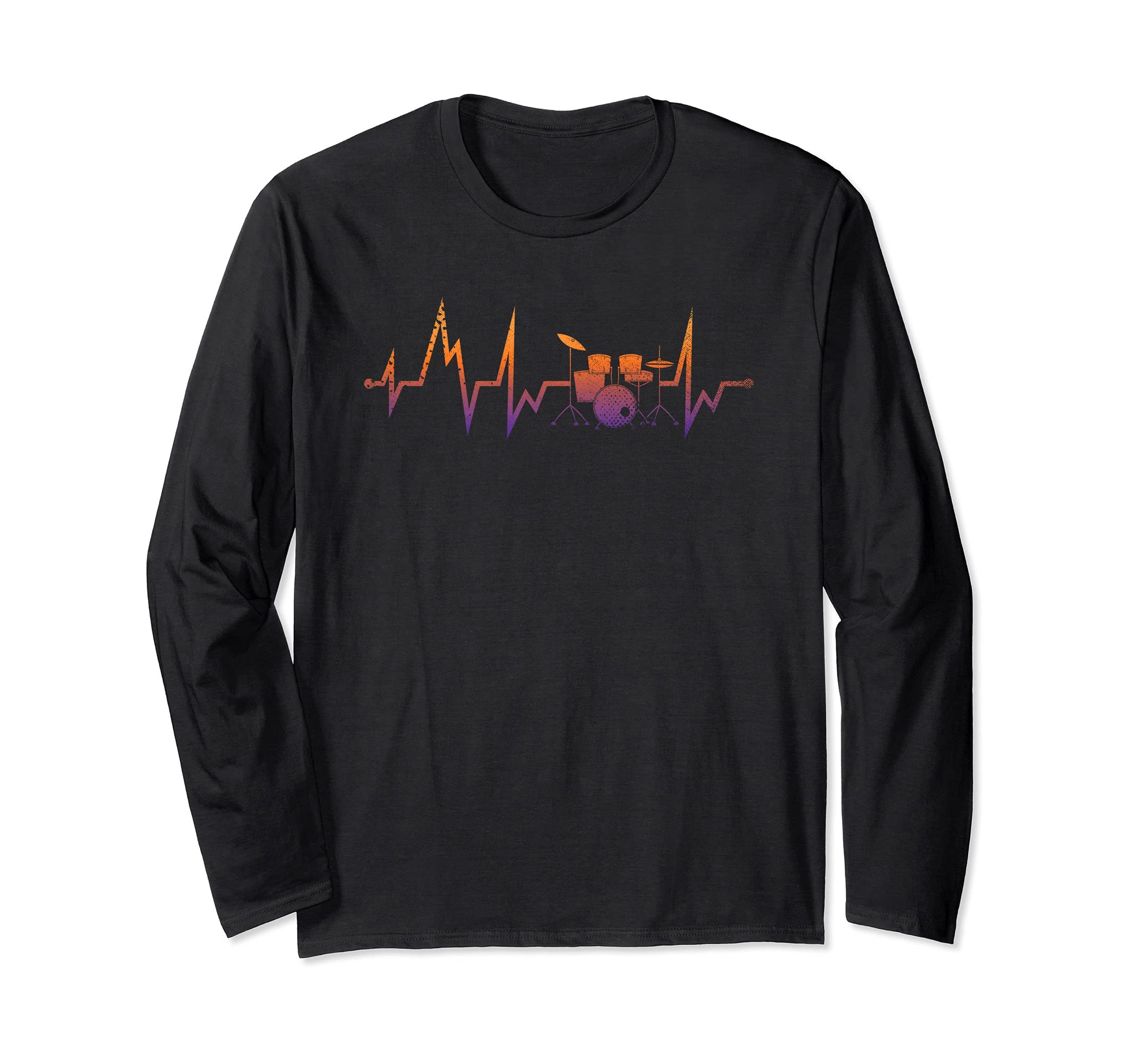 Music Drummer Heartbeat Musician Percussion Drum Set Drums Long Sleeve T-Shirt