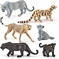 BRETOYIN Cheetah Toys Panther Figurine 6PCS Realistic Snow Leopard Figurine Wild Animals Collectible for Boys and Girls Cake Toppers Christmas Birthday Gift for Kids Toddlers