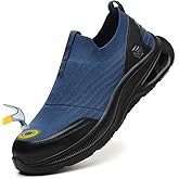 Steel Toe Shoes Men Lightweight Comfortable Work Shoes Slip On Safety Shoe Walking Sneakers Puncture Proof Loafers