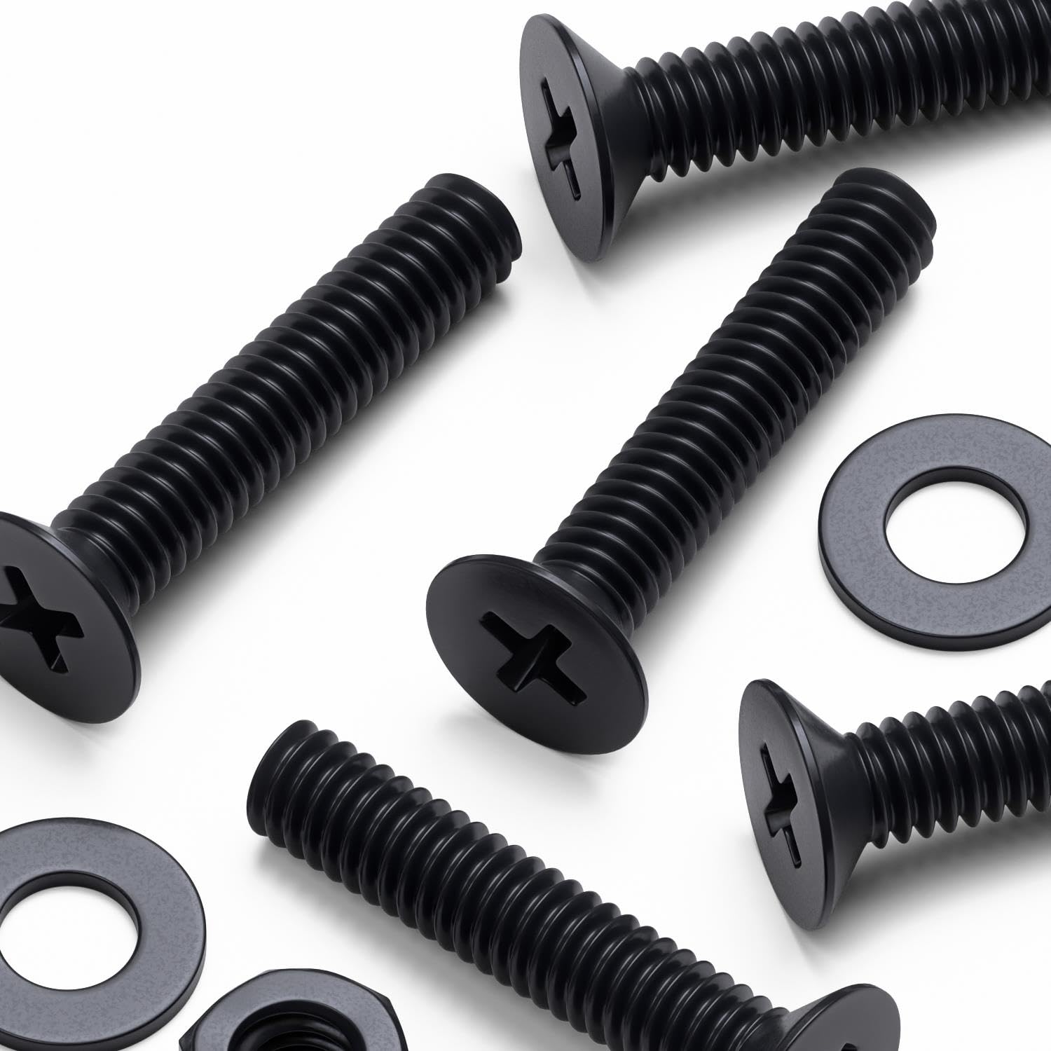 20 x Black Countersunk Screws Polypropylene (PP) Plastic Nuts and Bolts, Washers, M4 x 20mm, Anti-Corrosion, Chemical Resistant