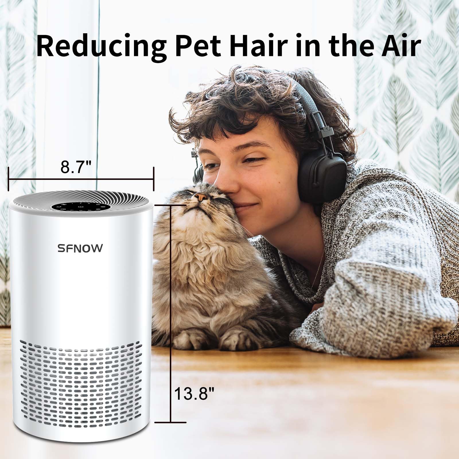 Air Purifiers for Home Pets Hair in Bedroom, Air Cleaner Covers Up to 1050 ft² Remove Smoke Pollen Dander Hair Smell, with HEPA Sleep Mode For Home Office Living Room Drom, SAP300C, White