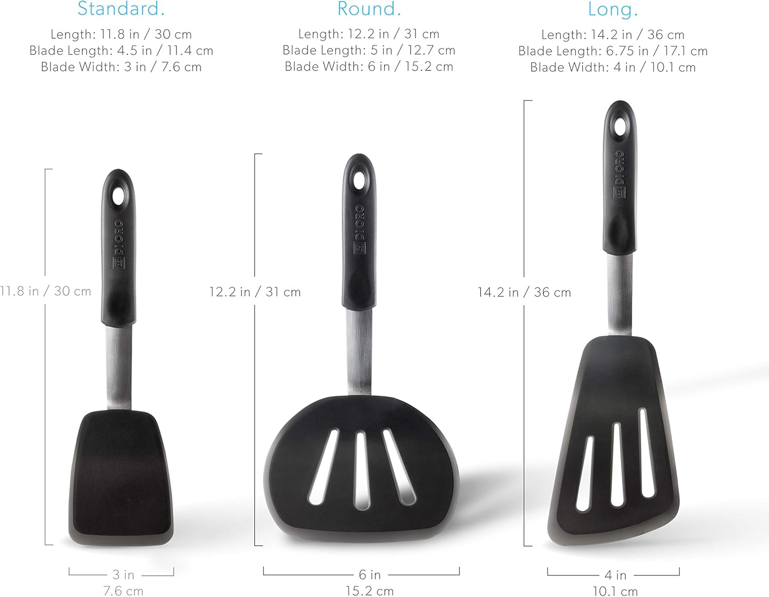 Di Oro Chef Series 3-Piece Silicone Turner Spatula Set - 600F Heat-Resistant Flexible Rubber Silicone Spatulas - Silicone Cooking Utensil Set - Egg Turners, Pancake Flippers, Kitchen Spatulas: Kitchen & Dining