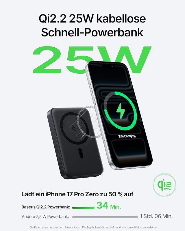 EnerFill FM21 Qi2.2 25W Wireless Magsafe Powerbank,10000mAh Power Bank Magnetische, PD USB C 45W Schnellladung, Dünne Externer Akku Magnetic für iPhone 18/17/16/15/14/13/12 Pro Max