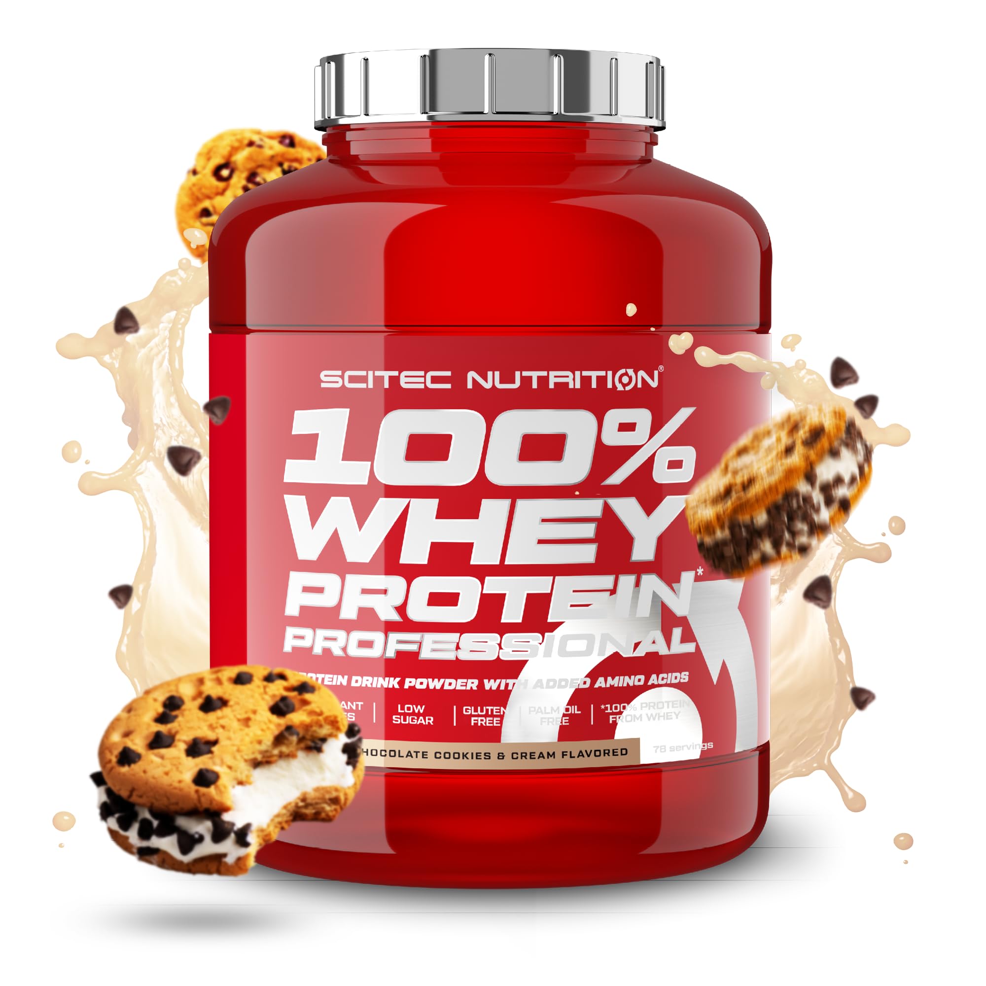 Scitec Nutrition 100% Whey Protein Professional – Enhanced with Extra Amino Acids & Digestive Enzymes – Gluten-Free – Palm Oil Free, 2.35 kg, Chocolate-Cookies & Cream