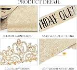 DRESHOW Rhinestone Birthday Tiara Crown & Glitter Sash Queen Girl Set view 6
