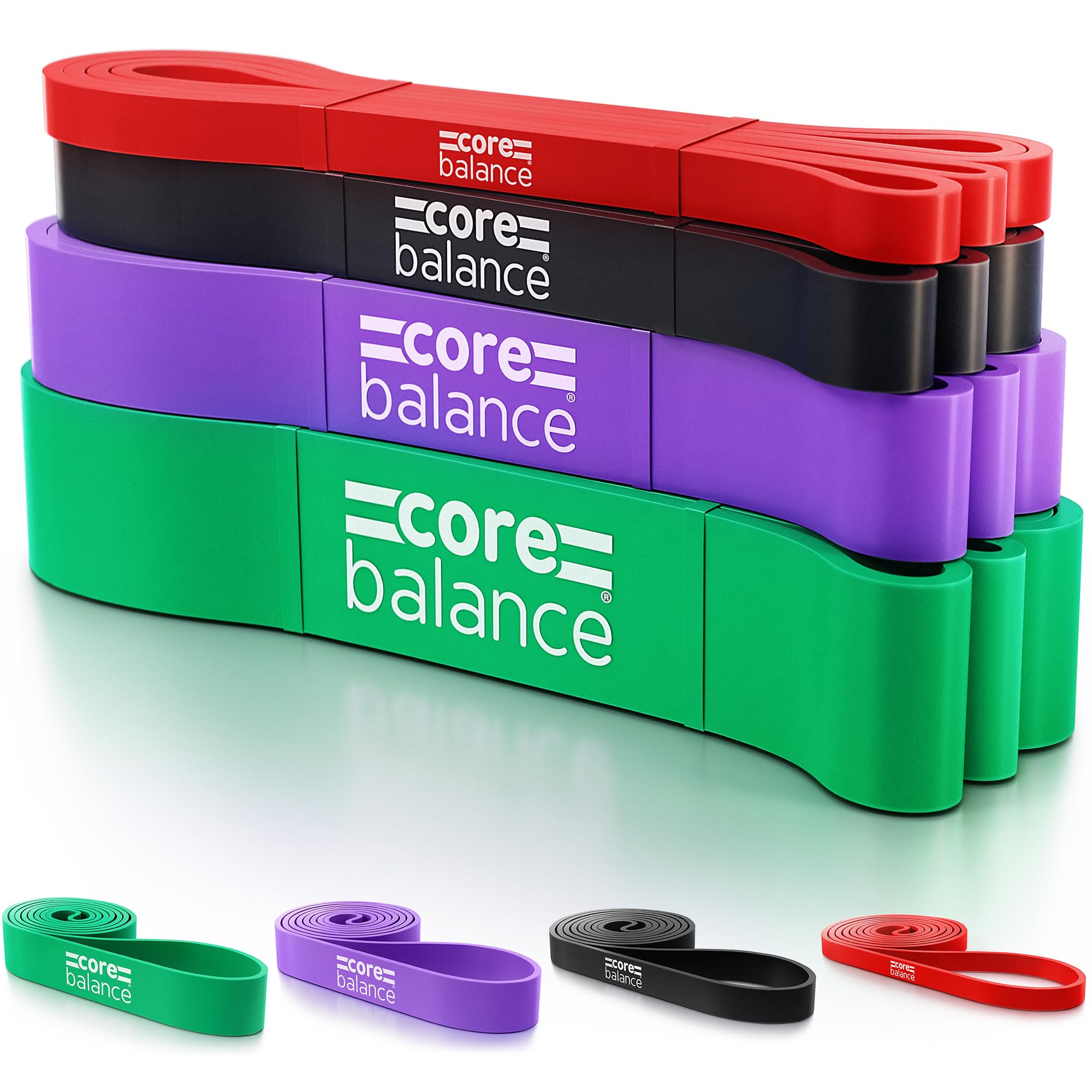 Core Balance Long Loop Resistance Bands For Assisted Pull Ups Strength Training Natural Latex Set Of 4