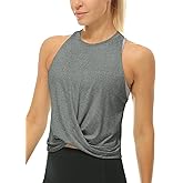 icyzone Racerback Workout Tank Tops for Women, High Neck Athletic Gym Running Yoga Crop Tops