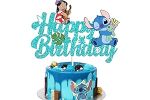 YCKens Blue Cake Topper ​- Happy Birthday Decors for Kids Birthday Party Baby Shower Cartoon Sign Decorations (Blue Glitter & Double-side)