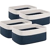 OIAHOMY 4 Pack Storage Baskets for Organizing, Small Bins for Shelves, Cute Decorative Storage Bins, Organizer Baskets for Gifts Empty, 11.8''Lx7.8''Wx4.7''H, Blue/White