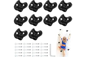 VEIMIA 10PCS Black Rock Climbing Holds, Rock Climbing Wall for Kids, Extra Large Size Climbing Rock Wall Grips with Mounting Hardware and Wrench for Indoor Outdoor Playground, Installed on Wooden Board