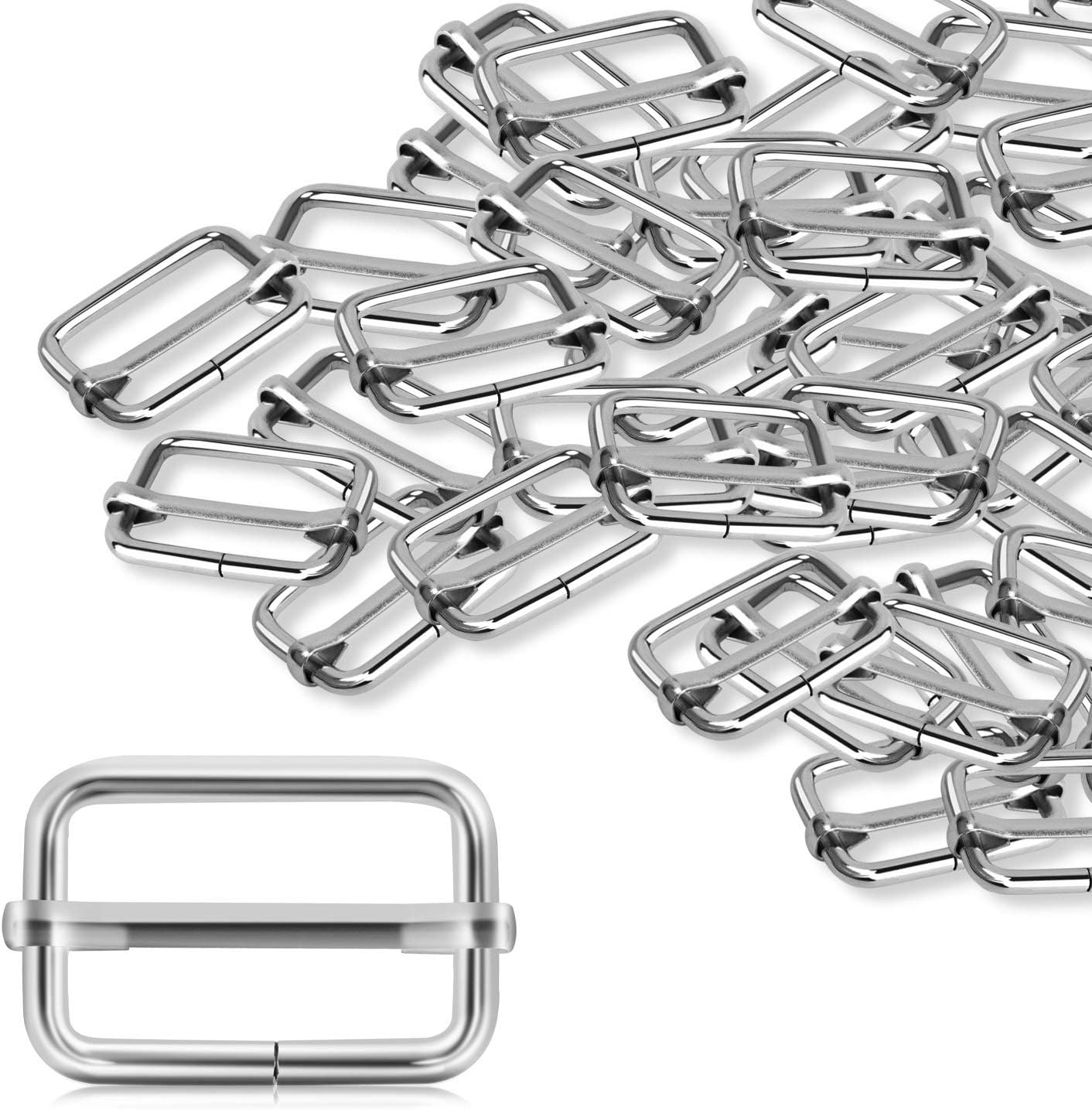 Alcoon 30 Pieces Slide Buckle 1 inch Metal Triglide Slides Rectangle