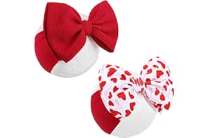 LANMERRY Valentines Baby Bow Headbands for Girls Waffle Tied Bow Hairbands Handmade Cute Red Love Heart Head Wraps Hair Accessories for Infant Toddler Kid 2Pcs